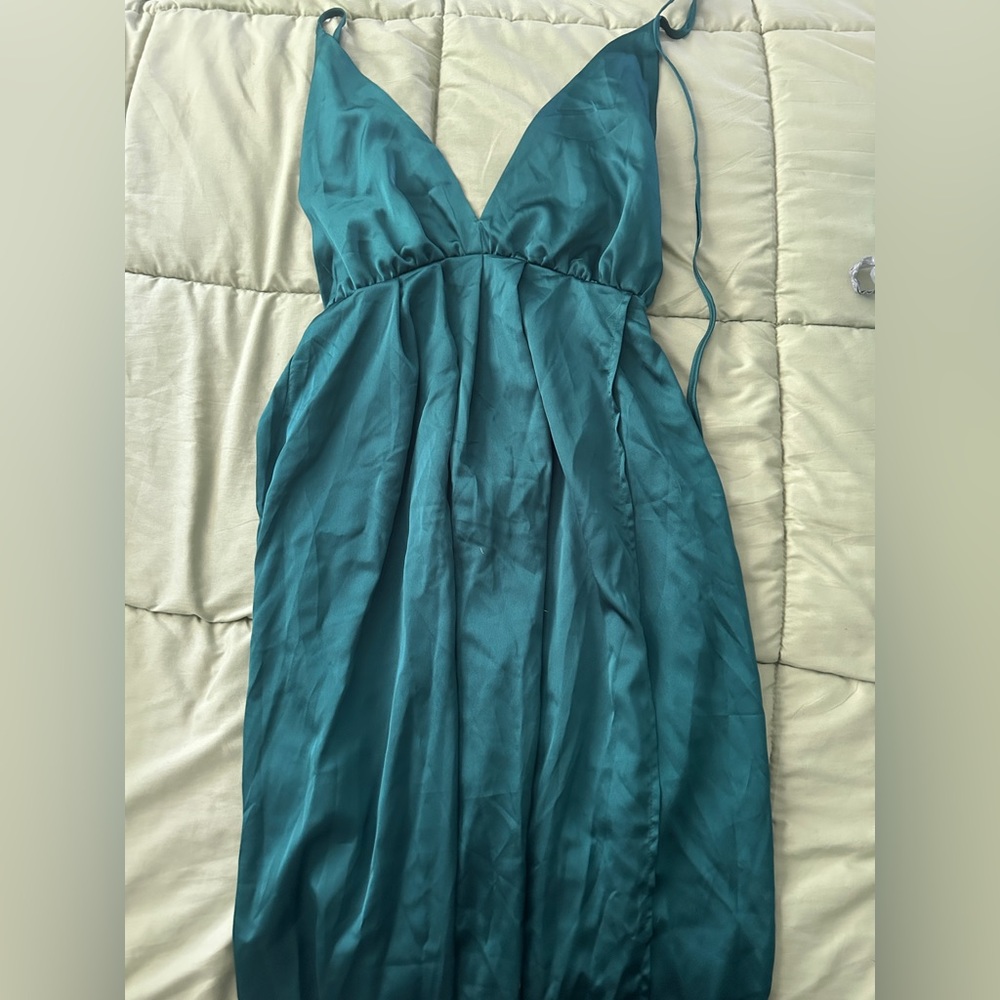 Green Silk Dress with Open Back